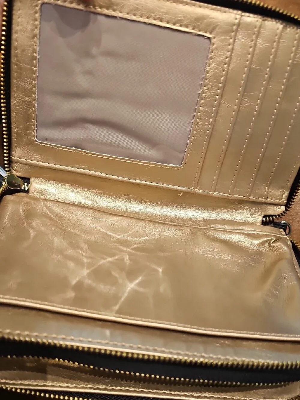 Anne Klein Black Pebbled Zip-Around Wallet with Gold Emblem